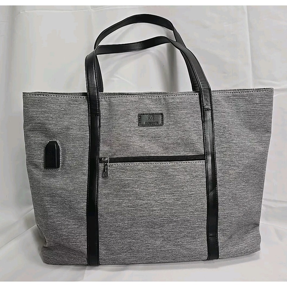 Relavel Women Gray Messenger lunch Bag gray w/satin brown lining outer USB‎ Port
